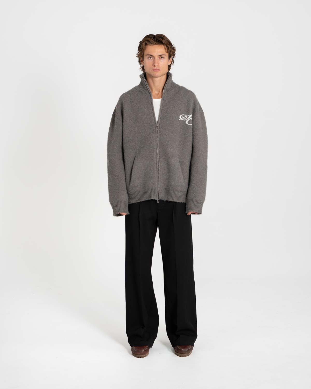 Full-zip Sweater Dark grey